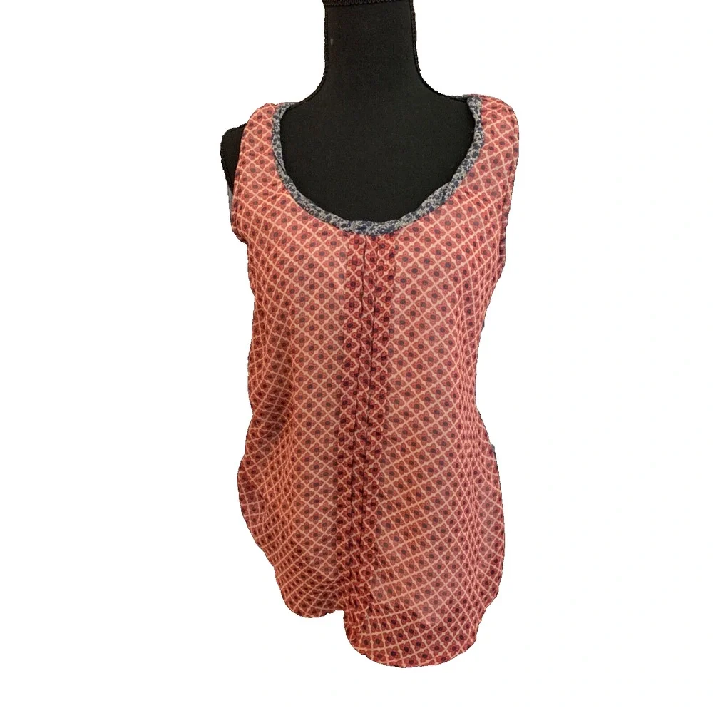Anthropologie One September Sz M Red & Blue Boho Bandana Tank Blouse Top Shirt M - Picture 1 of 7